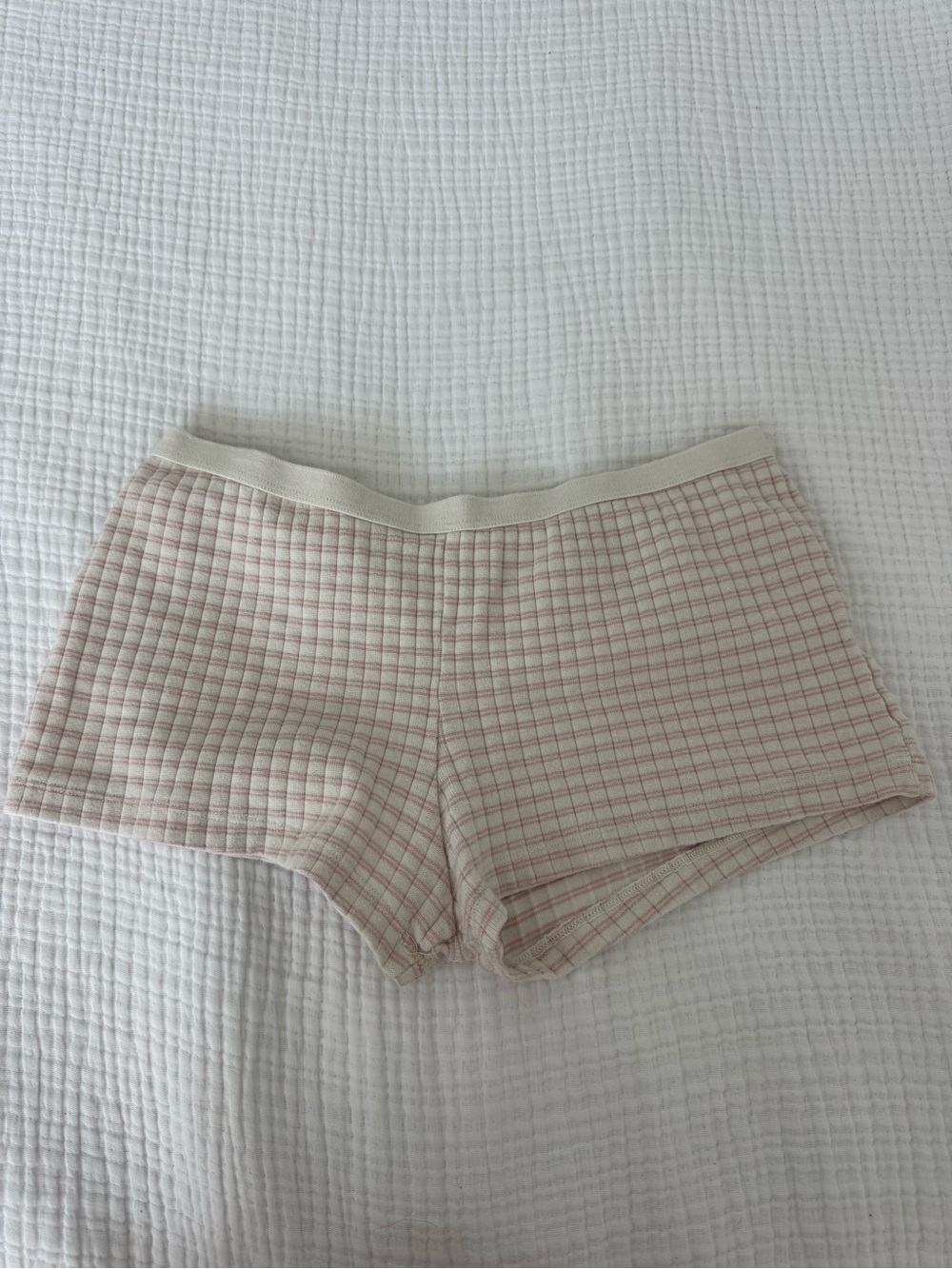 Brandy Melville Pink Plaid Cotton-Blend Boxer Shorts